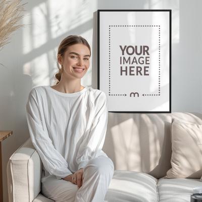 Painting Frame Mockup with Smiling Woman