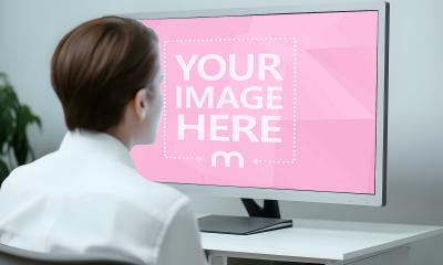 Person Looking at Blank Computer Screen Mockup