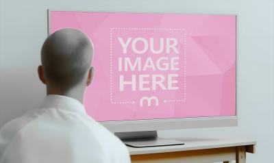 Person Looking at Blank TV Screen Mockup