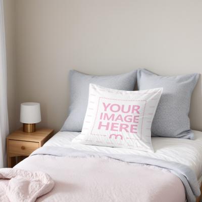 Pillow Cover Mockup Generator on Bed