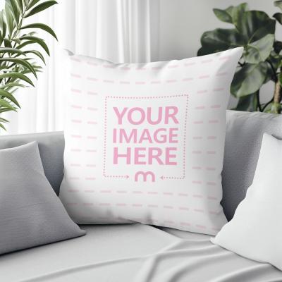 Pillow Cover Mockup Generator on Grey Sofa