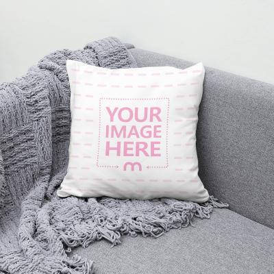 Pillow on Couch with Woven Blanket Mockup