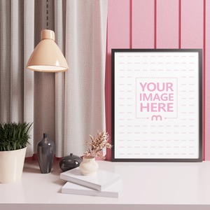 Portrait Canvas Mockup With Pink Colored Wall