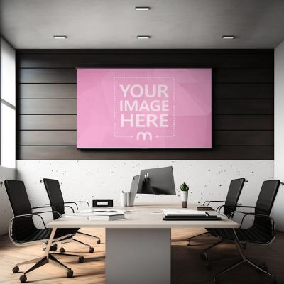 Projector Showing on Wall of Meeting Room Mockup