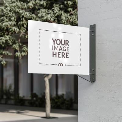 Rectangular Signage Mockup Outside Building 