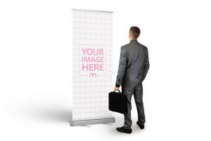 Roll Up Banner Stand Mockup with Businessman