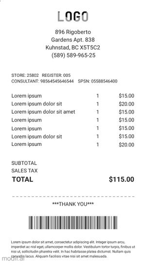 Short Receipt Template With Barcode