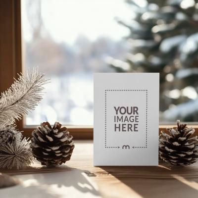 Simple Festive Invitation Card Mockup Surrounded by Christmas Designs