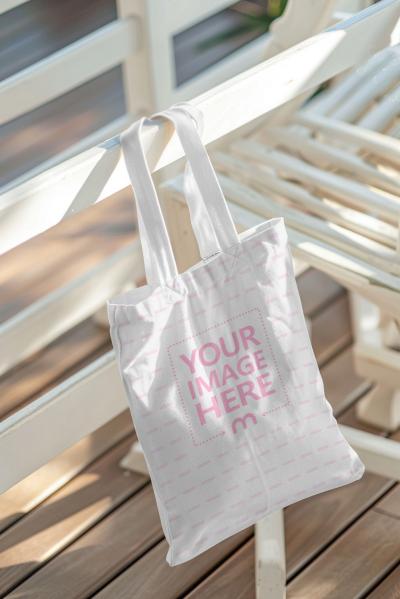 Simple Tote Bag Mockup Generator On Outdoor Wooden Bench