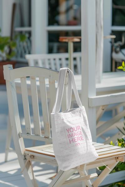 Beautiful Tote Bag Mockup Generator On Outdoor Wooden Chair