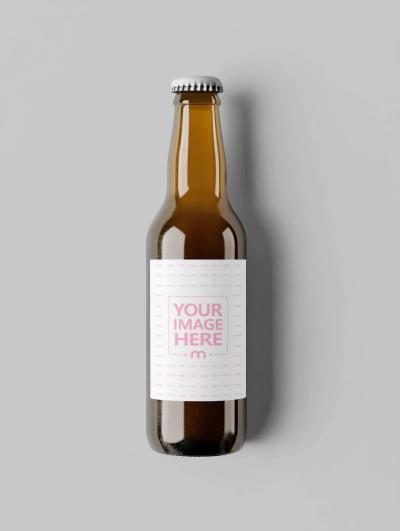 Single Beer Bottle Mockup Top View Isolated Background