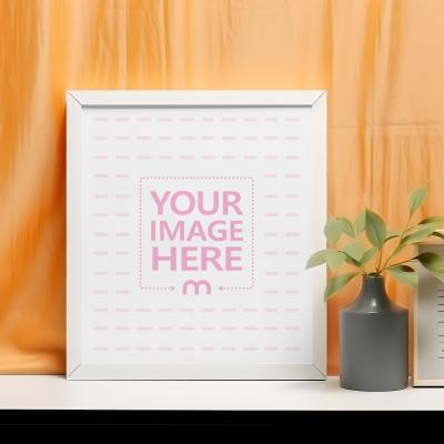 Small Square Sized Poster & Art Frame Mockup on White Table