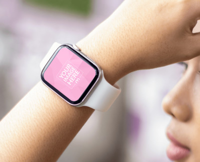 Smartwatch Mockup on a Hand of a Woman