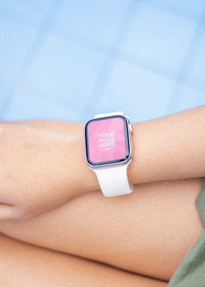 Smartwatch Mockup on top of a Thigh of a Woman