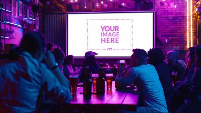 Sports Bar TV Screen Mockup with Crowd