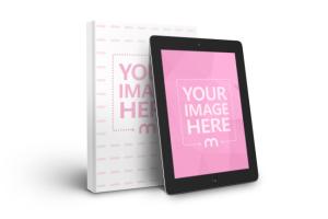 Standing Book and Black iPad Mockup Generator