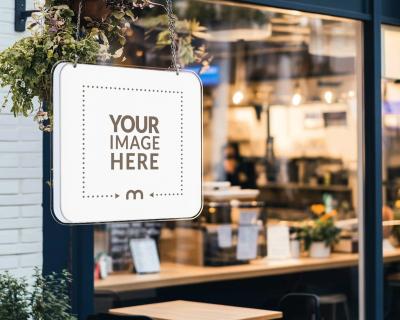 Street Café Logo Sign Placeholder Mockup in Outdoor