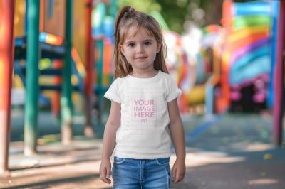 Children T-Shirt Mockup Generator With Girl Standing in Park