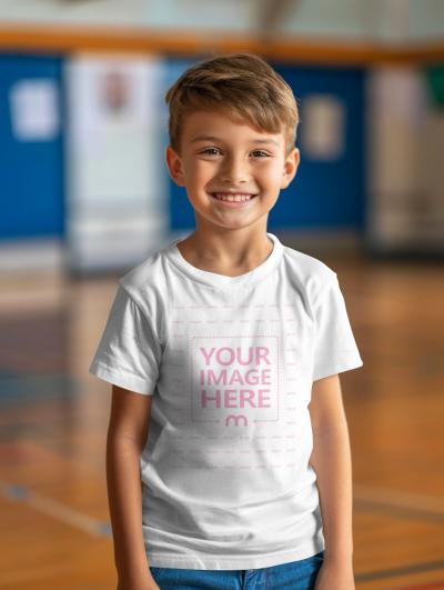 T-Shirt Mockup Generator for Kids Inside Basketball Court