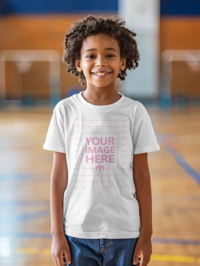 T-Shirt Mockup Generator for Kids Inside School Gym