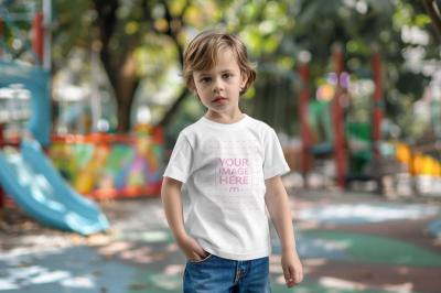 Kids T-Shirt Mockup Generator With Model In Outside Park