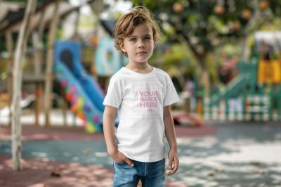 T-Shirt Mockup Generator for Young Boy Standing in Park