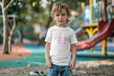 T-Shirt Mockup Generator With Kid Standing In Playground