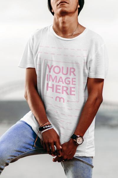 T-Shirt Mockup with Man Posing Outdoors