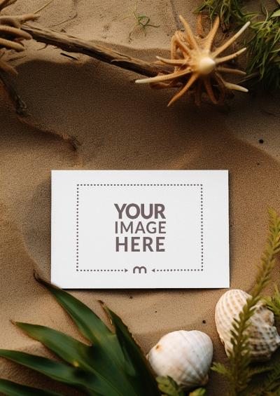 Top View Business Card Mockup on Sand Beach Background