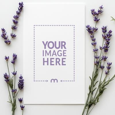 Top View of Paper and Poster Mockup with Small Flowers