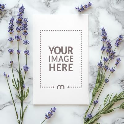 Top View Poster and Paper Mockup with Delicate Flowers