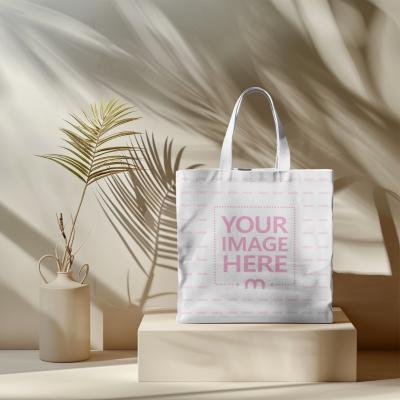 Tote Bag Mockup in Beige Aesthetic Background