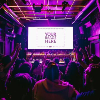 TV Display Mockup with Crowds in a Sports Bar Setting