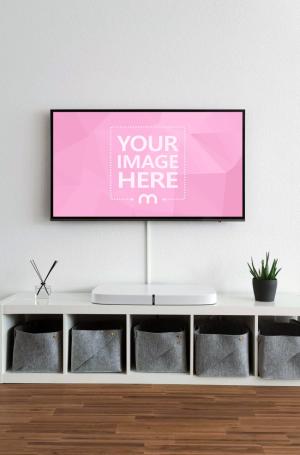 TV on Living Room Wall Mockup