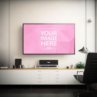 TV on Modern Living Room Wall Mockup Template