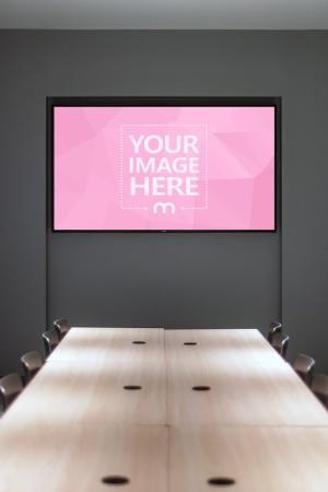 TV on Office Room Wall Mockup