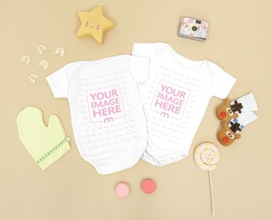 Two Flatlay Baby Onesie Mockup With Back and Front Side