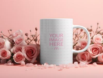 Valentine's Day Coffee Mug Mockup Generator with Pink Roses