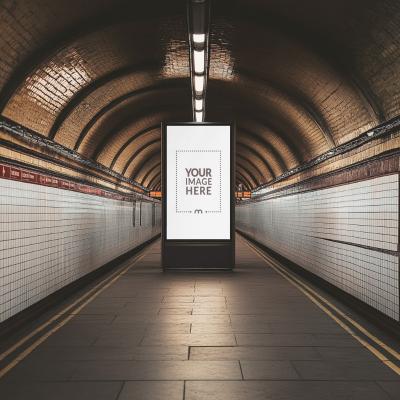 Vertical Billboard Mockup at Metro Station for Digital Ads