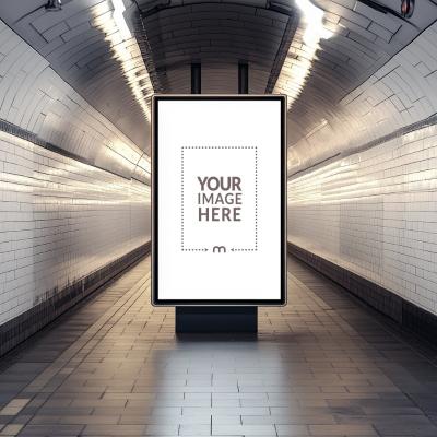 Vertical Digital Billboard Mockup in Metro Station