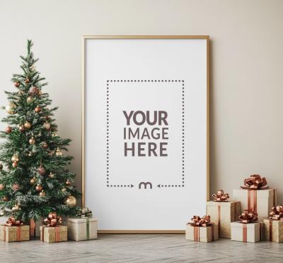 Vertical Photo Frame Mockup with Cozy Christmas Background