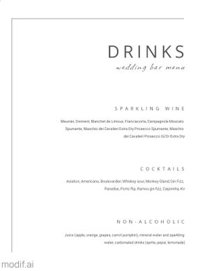 Wedding bar drink menu