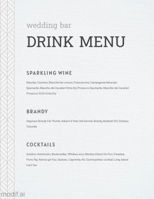 Wedding Bar Drinks Menu Design Template With Pattern