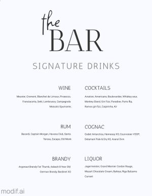 Wedding Bar Drinks Menu Template With Blue Background