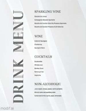 Wedding Bar Drinks Menu Template With Gray Background