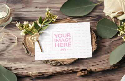 Wedding Invitation Card Placed on Wooden Table Top