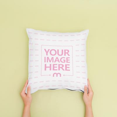 Woman Holding Pillow Mockup Generator