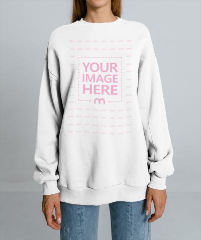 Woman Wearing Sweatshirt Mockup Generator