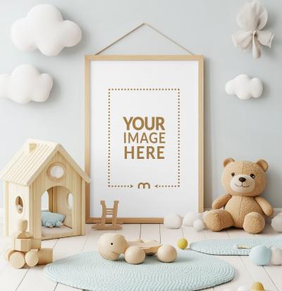 Wooden Frame Mockup in a Baby Themed Posters and Arts