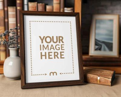 Wooden Photo Frame Mockup for Classic Home Interior